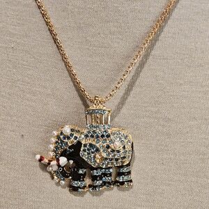 BLUE RHINESTONE ELEPHANT STATEMENT NECKLACE